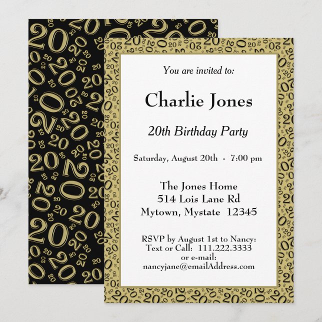 Invitation 20 - Random Number Motif Gold/Black 20th Event (Devant / Derrière)