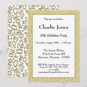 Invitation 20 - Random Number Motif Gold/White 20th Event