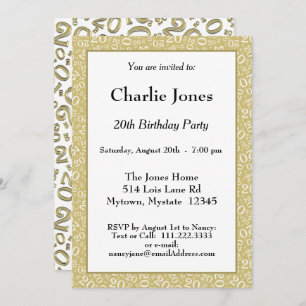 Invitation 20 - Random Number Motif Gold/White 20th Event