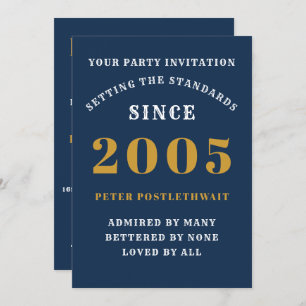 Invitation 20e Anniversaire 2005 Blue Gold Personnalisé Pour