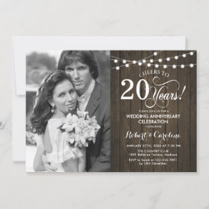 Invitation 20e anniversaire avec photo - Bois rustique