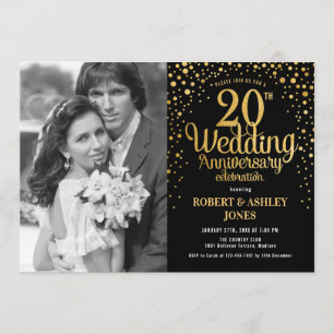 Invitation 20e anniversaire avec photo - Or noir