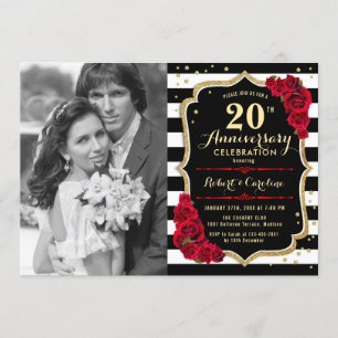 Invitation 20e Anniversaire avec Photo - Or Noir Rouge