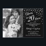 Invitation 20e anniversaire avec photo - Silver White Black<br><div class="desc">Invitation au 20e anniversaire du Mariage avec photo. Design élégant en noir avec parties scintillant faux argent,  police de script et confetti. Message-moi si vous avez besoin d'année personnalisée.</div>