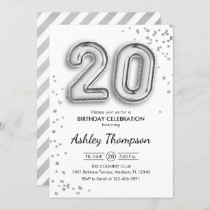 Invitation 20e anniversaire - Ballons d'argent