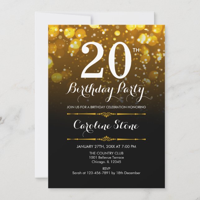 Invitation 20e anniversaire - Black White Gold (Devant)