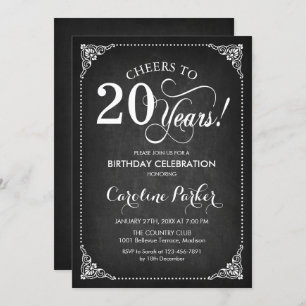 Invitation 20e anniversaire - Chalkboard White