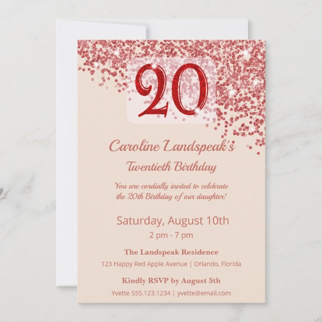 Invitation 20e Anniversaire Champagne Rubis Pailleté  (Devant)