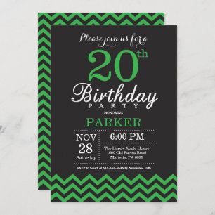 Invitation 20e anniversaire Chevron noir et vert