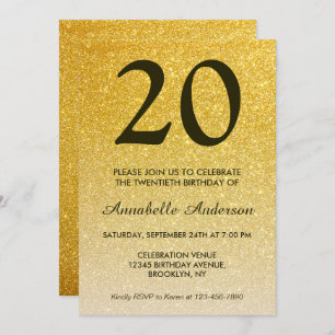Invitation 20e anniversaire Classic Black Gold Parties scinti