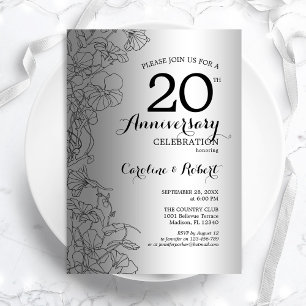 Invitation 20e anniversaire de la florale noire d'argent