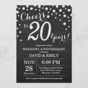 Invitation 20e Anniversaire de Mariage Ardoise Noir Argent