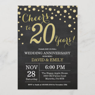 Invitation 20e Anniversaire de Mariage Ardoise Noir et Or
