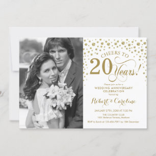 Invitation 20e anniversaire de mariage avec photo - Or Blanc
