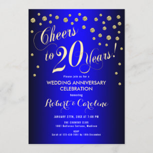 Invitation 20e anniversaire de mariage - Bleu royal et or