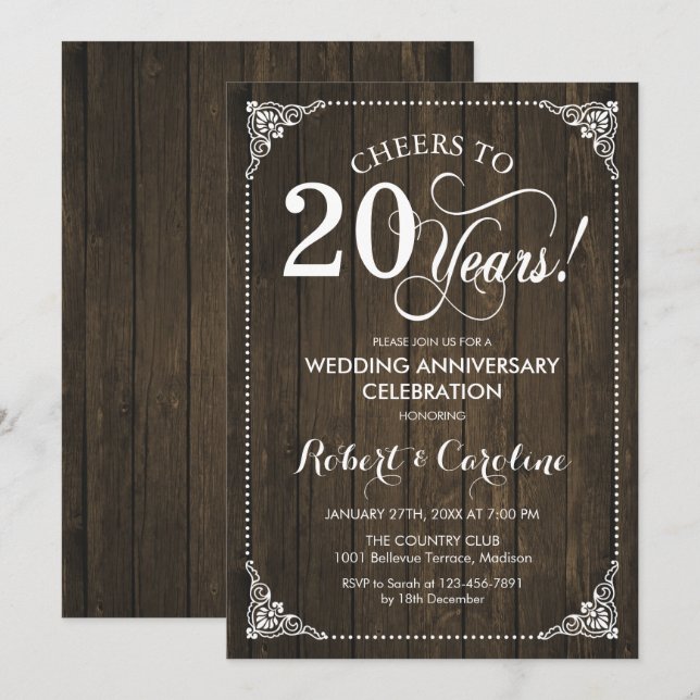 Invitation 20e anniversaire de mariage - Bois (Devant / Derrière)