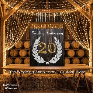 Invitation 20e anniversaire de mariage Bois rustique et or