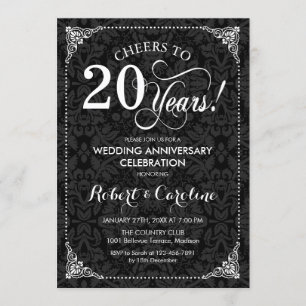 Invitation 20e anniversaire de mariage - Damassé noir et blan