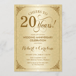 Invitation 20e anniversaire de mariage - Damassé or