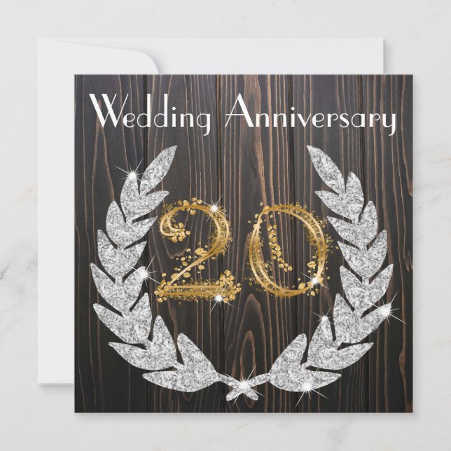 Invitation 20e anniversaire de mariage Diamant Laurier & Or (Devant)