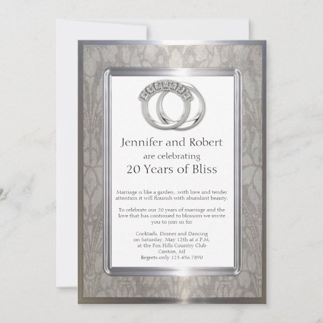 Invitation 20e anniversaire de mariage en platine (Devant)
