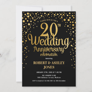 Invitation 20e anniversaire de mariage - Noir et or