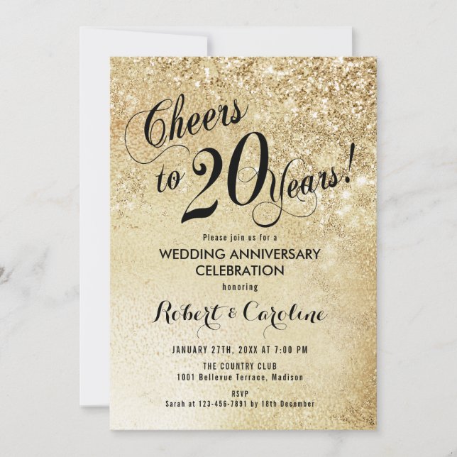 Invitation 20e anniversaire de mariage or (Devant)