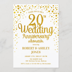Invitation 20e anniversaire de mariage - Or et blanc