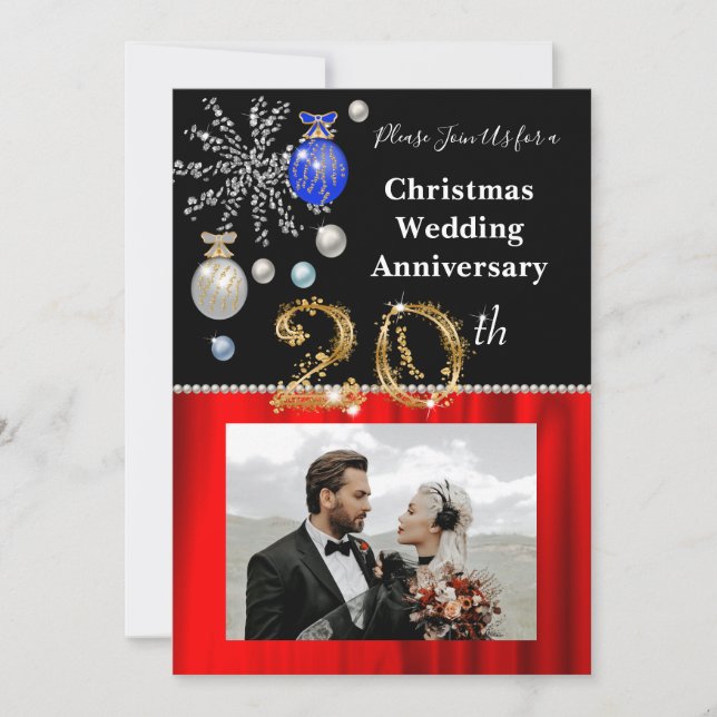 Invitation 20e anniversaire de mariage & Or | Fête festive (Devant)