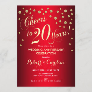 Invitation 20e anniversaire de mariage - Rouge & Or