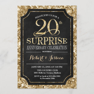 Invitation 20e anniversaire de Mariage surprise - Gold noir