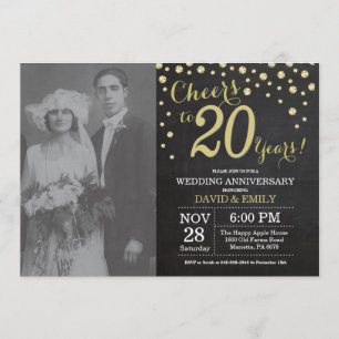 Invitation 20e Anniversaire de Mariage Tableau Noir et Or