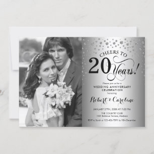 Invitation 20e anniversaire du Mariage avec photo - Argent