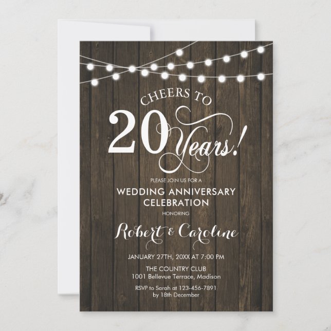 Invitation 20e anniversaire du Mariage - Bois rustique (Devant)