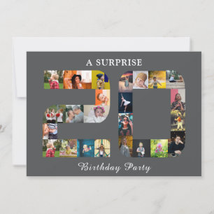 Invitation 20e anniversaire fête photo Collage moderne gris