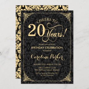 Invitation 20e anniversaire - Gold Black Damask