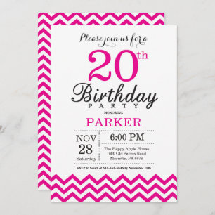 Invitation 20e anniversaire Hot Pink Chevron