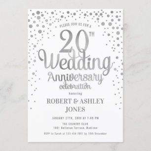 Invitation 20e anniversaire Mariage - Argent et blanc