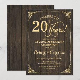Invitation 20e anniversaire Mariage - Bois d'or