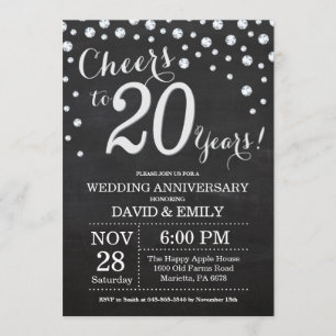 Invitation 20e anniversaire Mariage Chalkboard noir argent
