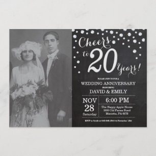 Invitation 20e anniversaire Mariage Chalkboard noir argent