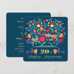 Invitation 20e anniversaire Mariage Folk Art