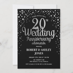 Invitation 20e anniversaire Mariage - Noir et argent