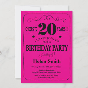 Invitation 20e anniversaire Noir et rose chaud