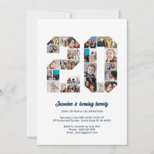 Invitation 20e anniversaire Numéro 20 Photo personnalisée Col