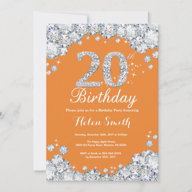 Invitation 20e anniversaire Orange et Silver Diamond (Devant)