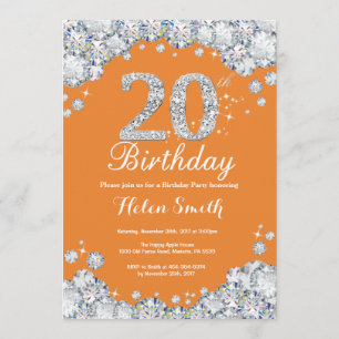 Invitation 20e anniversaire Orange et Silver Diamond