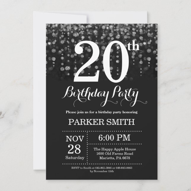 Invitation 20e anniversaire Parties scintillant d' (Devant)