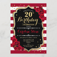 20e anniversaire - Rouge or noir blanc rayures Ros