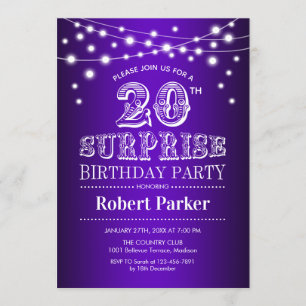 Invitation 20e anniversaire surprenant - blanc pourpre